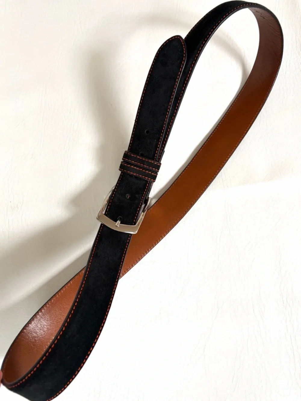 J. Hilburn Men’s Belt Suede 35MM Custom Suede Leather Belt Black/Orange size 42